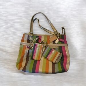 Coach Legacy Stripe Shoulder Bag w/ Matching Pouch And Wristlet
